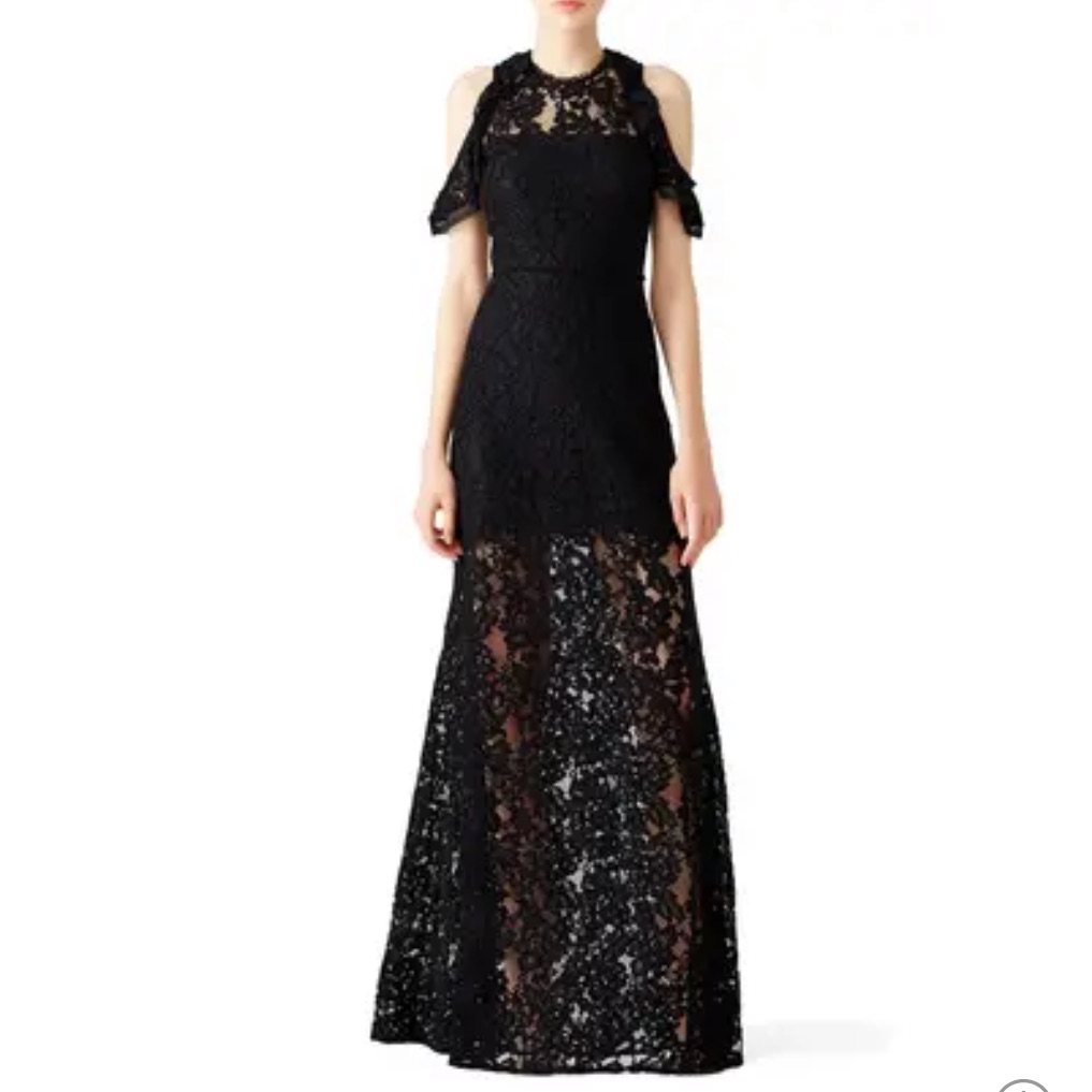 $650 Alexis Evie Open Shoulder Black Lace Gown S